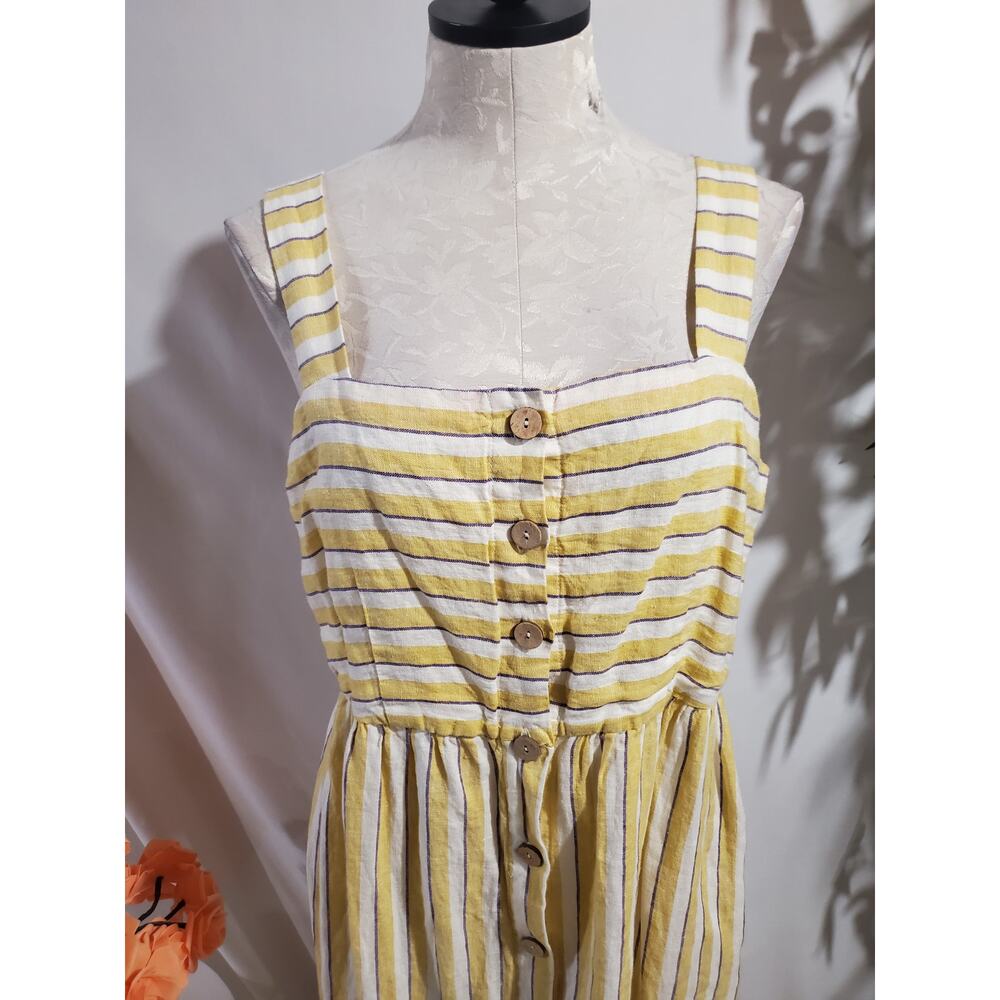 Rachel Zoe Linen Striped Button Sleeveless Maxi Dress 8 Prairie Cottage Yellow - Picture 5 of 11